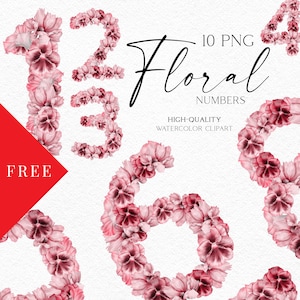 FREEBIE clipart, aquarel bloemen nummers clipart, roze bloemen verjaardagsuitnodiging, handgeschilderde stoffige roze cijfers voor verjaardagskaart 030