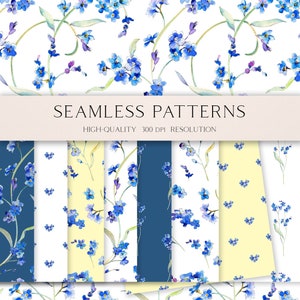 Motif de ne pas m'oublier sans couture pour le tissu, papier numérique sans couture aquarelle fleur bleue, papier de scrapbooking Forget me not florals JPEG PNG 017