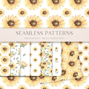 Boho sunflower digital paper, Sunflower seamless pattern for fabric, Yellow floral seamless pattern for digital scrapbooking 023