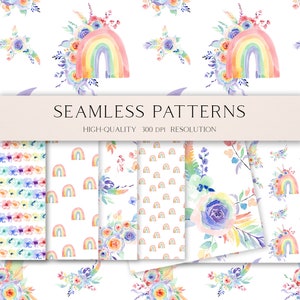 Boho Regenbogen Muster für Stoff, Regenbogen florales Muster für Stoff, Blumen Scrapbook Papier zum ausdrucken 002