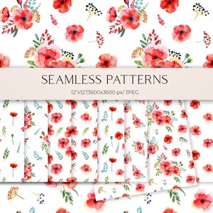 Modèle sans couture bohème pour le tissu, papier numérique sans couture de fleur aquarelle, papier de scrapbooking imprimable floral JPEG, 12 x 12" 018
