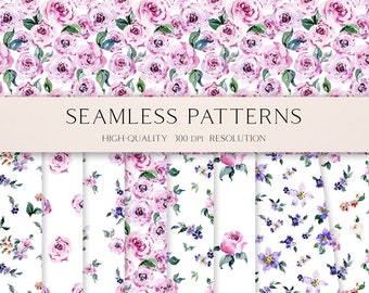 Pink roses seamless pattern for fabric, Kids flowers digital paper, Rustic floral background for baby digital scrapbooking 065