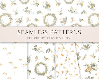 Spring bouquets seamless pattern for fabric, Watercolor yellow flowers clipart, seamless digital paper, Easter clipart scrapbook paper 118