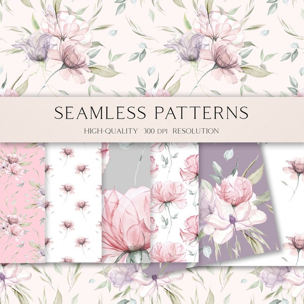 Boho rose seamless pattern for fabric, Dusty pink  floral digital paper, Pink wedding clipart with rose bouquets png 026