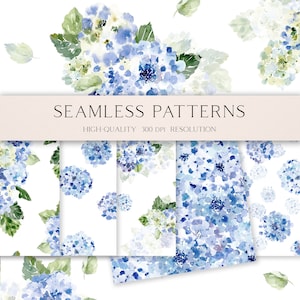 Blue floral pattern fabric, Hydrangea watercolor digital paper, Baby blue floral seamless pattern for digital scrapbooking  031