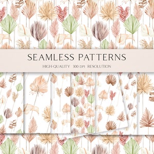 Watercolor boho seamless pattern for fabric, tropical watercolour digital paper, summer floral seamless paper pack  PNG JPG 010