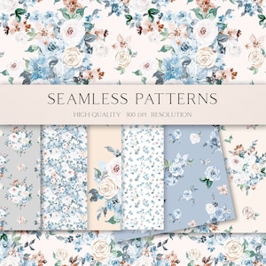 Modèle sans couture de roses bohèmes pour le tissu, papier numérique roses bleus poussiéreux, fond floral rustique pour le scrapbooking numérique 053