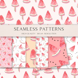 Watermelon seamless pattern fabric, Pink watercolor summer seamless digital paper,  Fruit clipart printable scrapbook paper  036