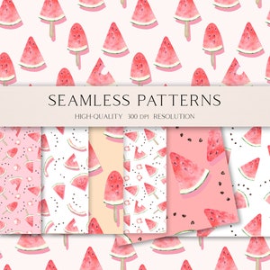 Watermelon seamless pattern fabric, Pink watercolor summer seamless digital paper,  Fruit clipart printable scrapbook paper  036