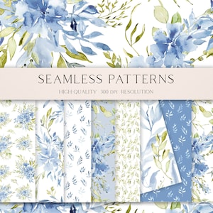 Blaue florale nahtlose Muster für Stoff, staubiges blaues florales digitales Papier, Baby blaue Mode Clipart mit Blumensträußen png 114