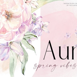 Aquarell rosa Blume Clipart, Frühling Blumen Clip Art, Dusty lila botanische Clipart für Hochzeitseinladung, Babyparty, Logo 124