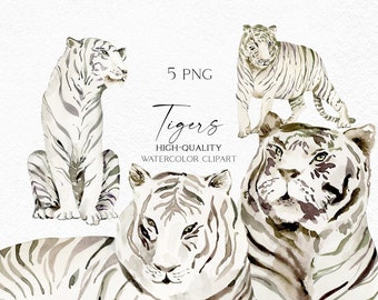 Watercolor tiger clipart, Boho tropical animals png. 2022 year symbol clipart for greeting cards, sublimation print 100