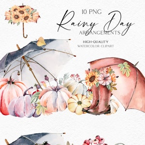 Aquarell Herbst Regenschirm Clipart, Kürbis Bauernhaus Garten Clip Art, Herbst Essentials png für Pflanzenmutter, Pflanzendame Planer 065