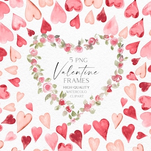 Rosa Herz Clipart, Valentinstag Rahmen png, Aquarell Herz png, Love Clipart für Valentinstag DIY Karte 119
