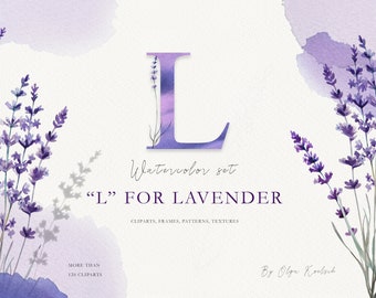 Watercolor lavender clipart, Boho flowers hand-painted lavender wedding clipart, dusty purple flowers png 004