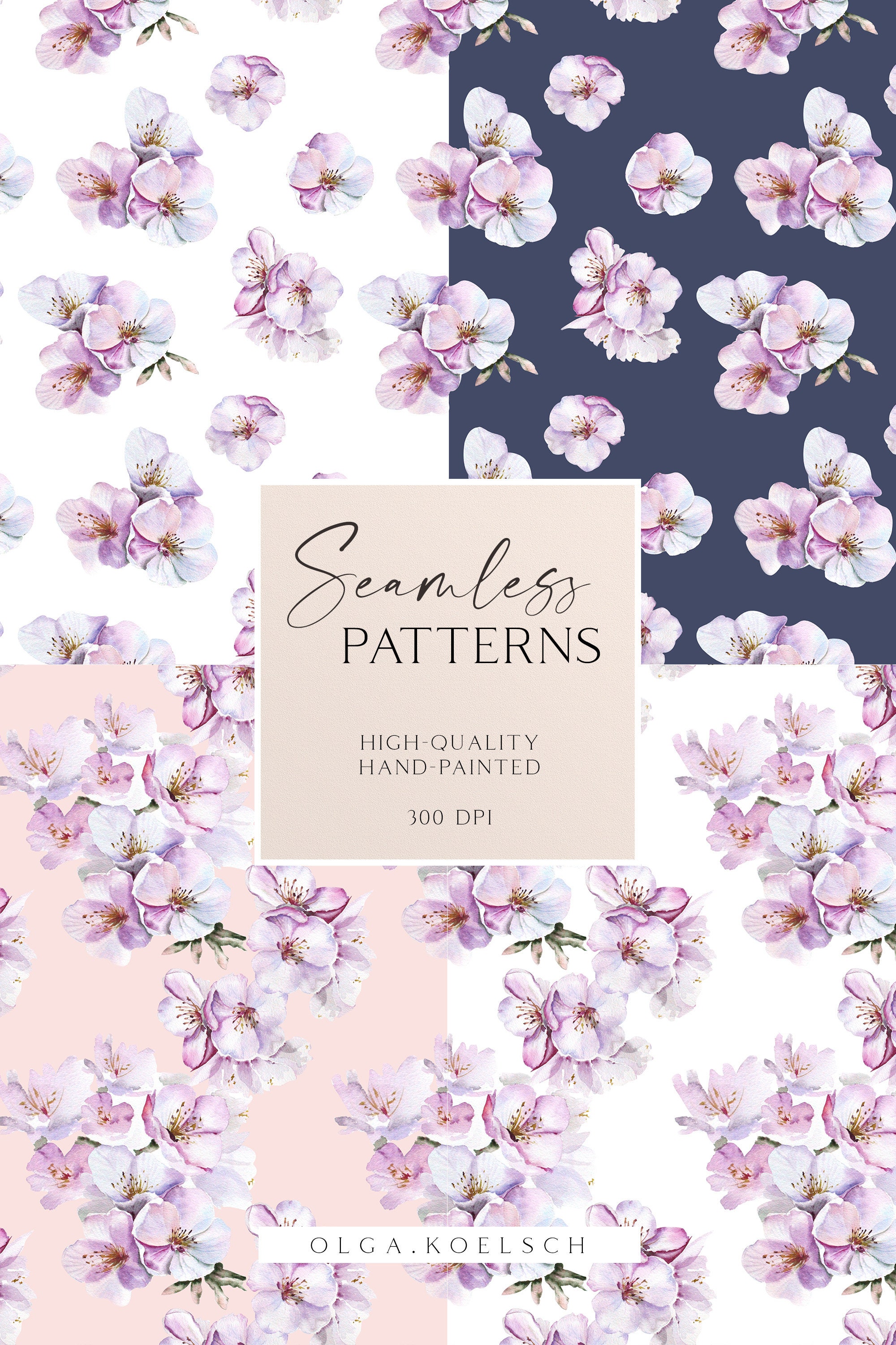 Boho Pink Seamless Pattern for Fabric, Watercolor Cherry Blossom Flower ...