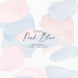 Rosa Aquarell Pinselstriche, Blaues abstraktes Clipart, Pastell rosa blaue Texturen für Hochzeitseinladung, Babyparty, soziale Medien