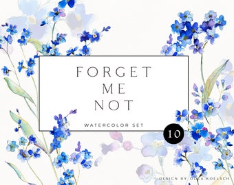 Watercolor Forget Me Not Clipart, Blue Wildflower PNG (3600 px)