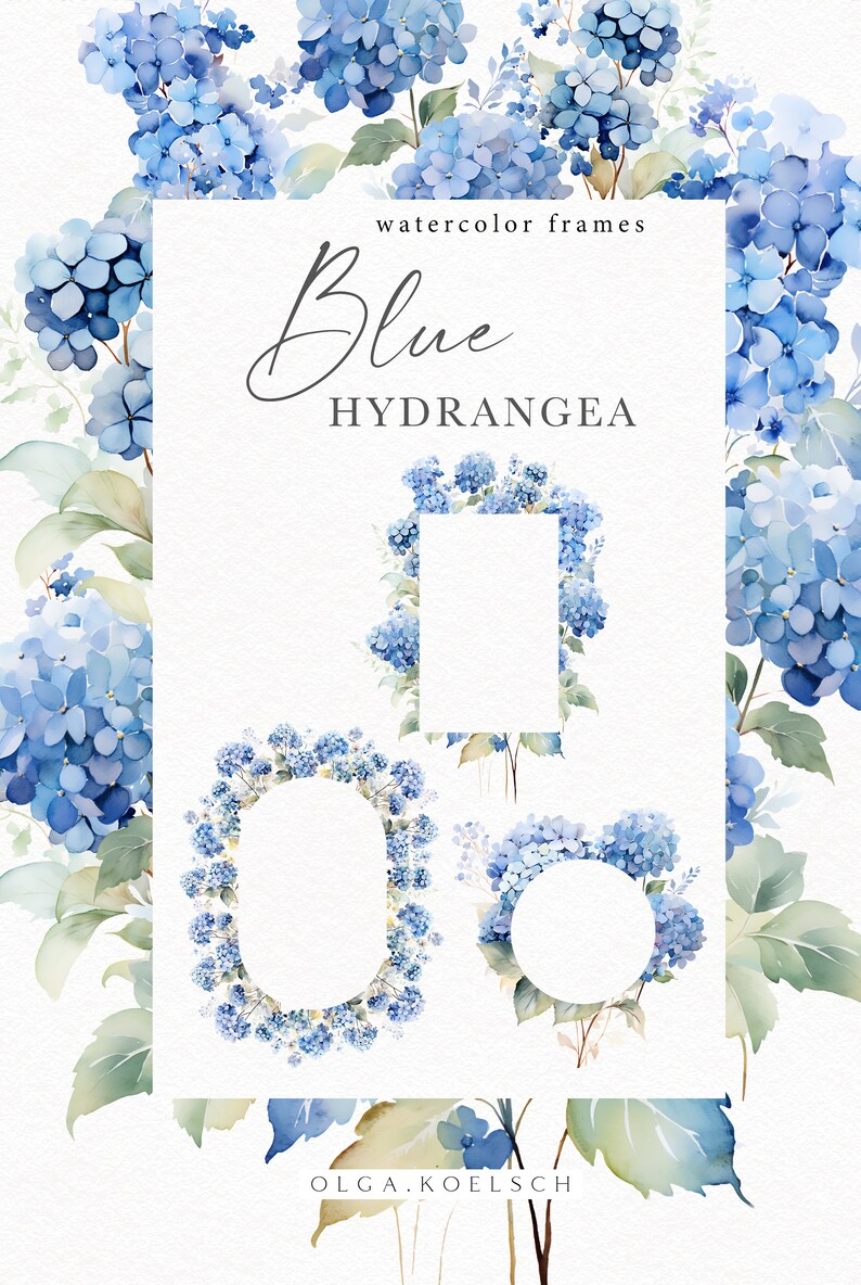 Watercolor hydrangea clipart, Blue floral clip art, Blue bouquets png  for wedding invitation, boy baby shower