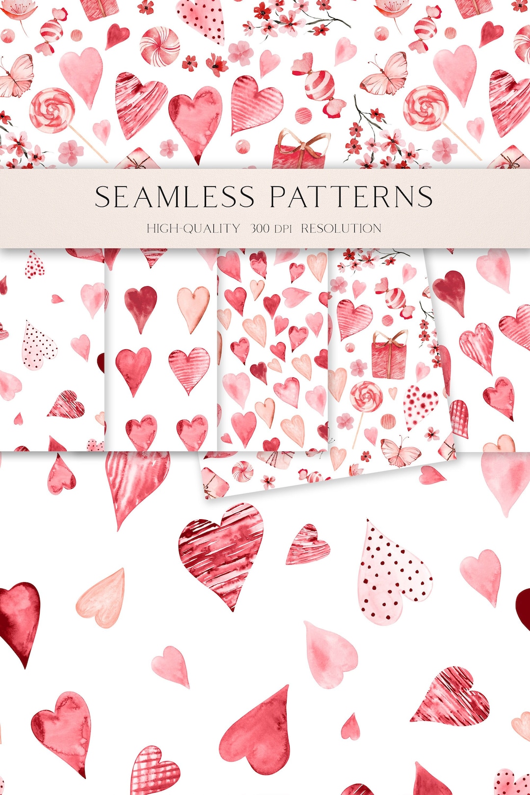 Watercolor Valentine Seamless Pattern for Fabric, Pink Heart Digital ...