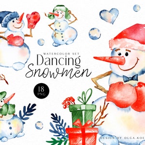 Watercolor snowman clipart, Cute Christmas diy,  Winter clipart with presents and snow