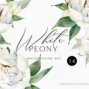 Aquarell weiße Blumen Clipart, Pfingstrose Hochzeit Clipart. Handgezeichnet boho Blumen für den Sommer Hochzeit DIY