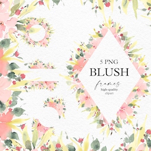 Cadre floral rose poudré aquarelle png, bordure florale bohème png pour baby shower fille, faire-part de mariage, mariage png