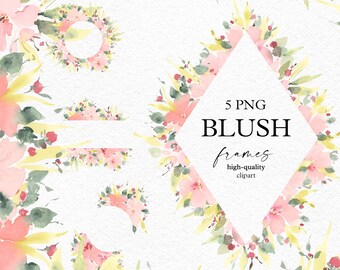 Watercolor blush pink floral frame png, Boho flower border png for girl baby shower, wedding invitations, wedding png