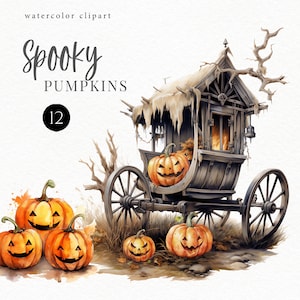 Akwarela Halloween dynia clipart, Straszne domy duchów png na zaproszenia na imprezę, powitalne flagi ogrodowe, Straszny wystrój