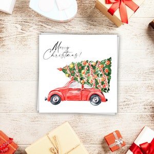 Akvarell röd jullastbil Clipart, julgran PNG (3000x3000 px) bild 5
