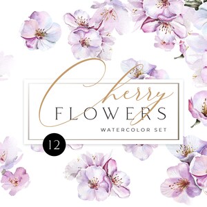 Aquarelle fleurs de cerisier Clipart, clipart fleurs de Sakura. Éléments floraux printaniers pour faire-part de mariage, bricolage de carte de fête des mères, baby shower