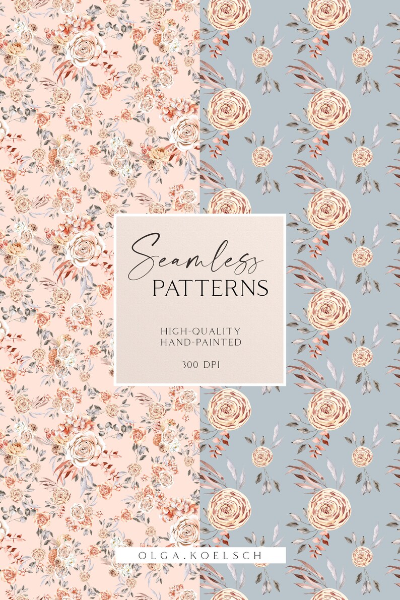 Boho Flowers Watercolor Digital Paper Floral Seamless Pattern | Etsy