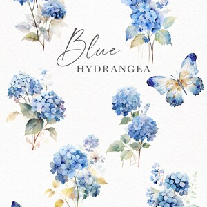 Watercolor hydrangea clipart, Blue floral clip art, Blue bouquets png  for wedding invitation, boy baby shower