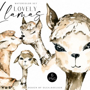 Aquarel lama's clipart, boho alpaca clipart, lama verjaardag, Moederdagkaart, boho kinderkamer clipart met lama art print