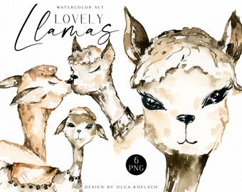 Watercolor llamas clipart, Boho alpaca clipart, Llama birthday,  mother's day's card, boho nursery clipart with llama art print