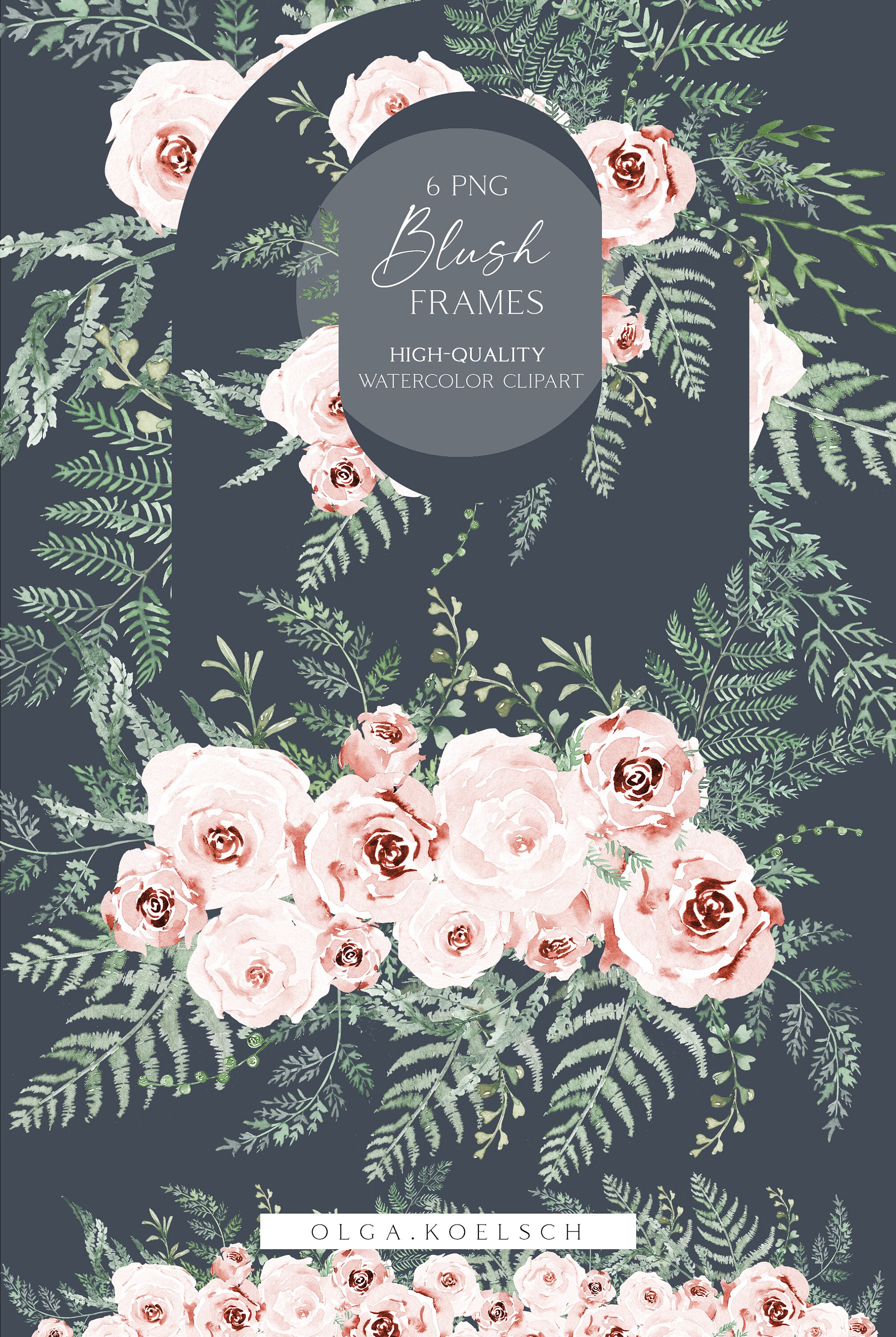 Boho Roses Frame Clipart, Watercolor Pink Floral Borders Png, Wedding ...