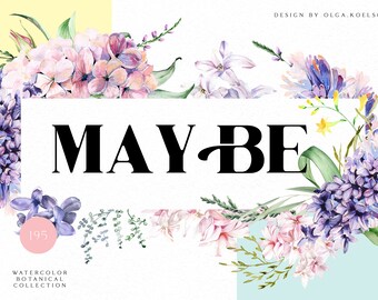 Watercolor boho flower clipart, Spring floral clip art, Hand painted botanical clipart for wedding invitation, baby shower, logo 011