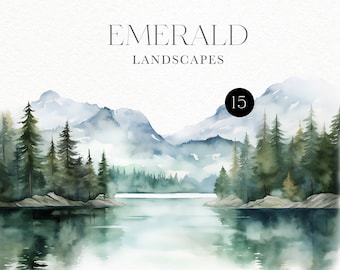 Watercolor mountain landscape clipart, Forest landscape png for posters, Watercolor backgrounds for home decor and invitations 165