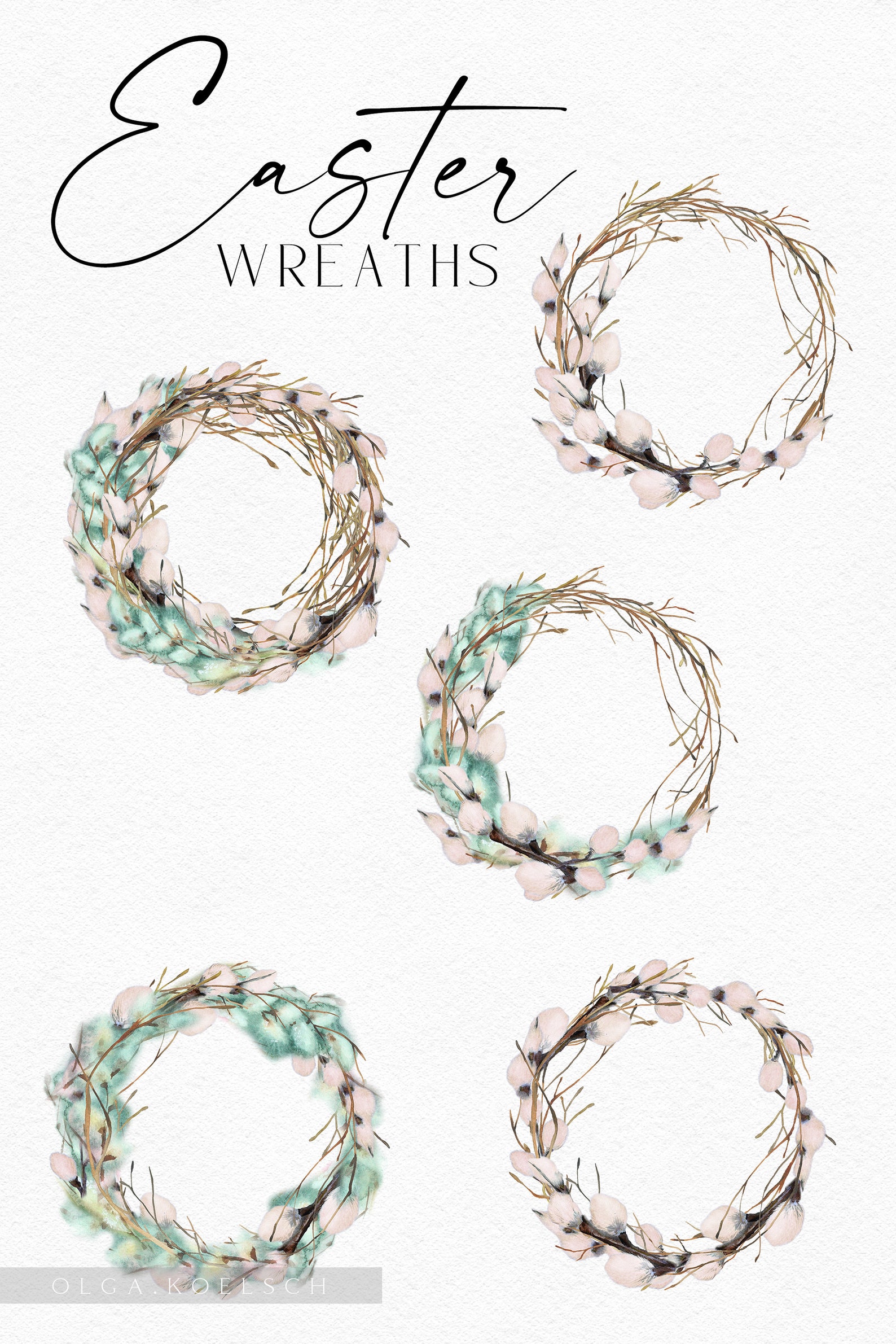 Watercolor Easter Wreath Clipart, Spring Flowers Borders, Hand-painted ...