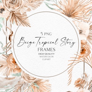 Aquarelle boho cadres clipart, bouquets de roses boho palmiers png, logo tropical avec palmiers séchés 147