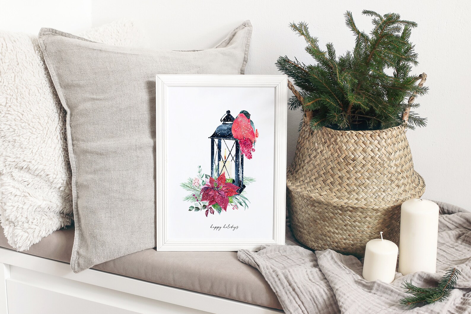 Watercolor Winter Lantern Clipart, Cozy Christmas Design Elements, Red ...
