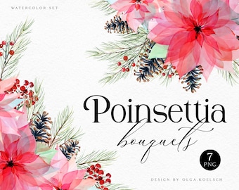 Aquarell Weihnachtsstern Clipart Winter Aquarell Grafiken Blumen png Weihnachtskranz Clipart