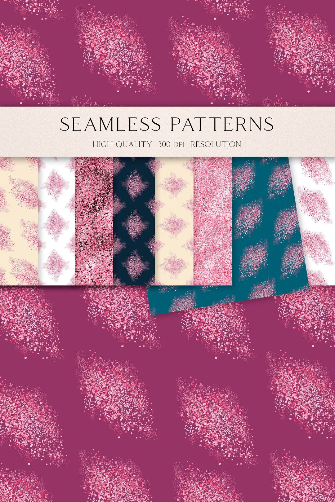 Pink Glitter Holographic Seamless Patterns, Metallic Textures (digital ...