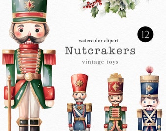 Cascanueces de acuarela para tarjetas de felicitación navideñas vintage, carteles retro e invitaciones de ballet navideño 163