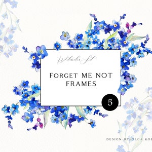 Ne m'oubliez pas clipart, clipart cadre floral bleu, bordures de fleurs sauvages aquarelle png pour faire-part de mariage, baby shower 020