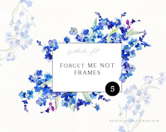 Forget Me Not Clipart, Watercolor Floral Frames (PNG)