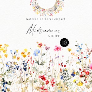 Clipart con bordo floreale ad acquerello, bouquet di fiori selvatici luminosi png per inviti di nozze, baby shower per bambine, battesimo, poster