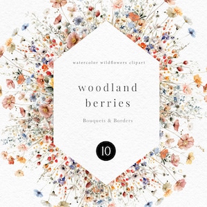 Clipart de fleurs sauvages de prairie d'aquarelle, png de baies et de bouquets d'été pour l'invitation de mariage, douche de bébé de fille, baptême, affiches