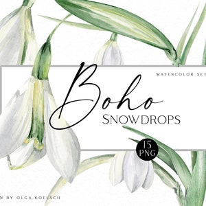Clipart di fiori primaverili ad acquerello, fiori di bucaneve bianchi di Pasqua per matrimonio primaverile, biglietti di auguri di buona Pasqua, prima comunione