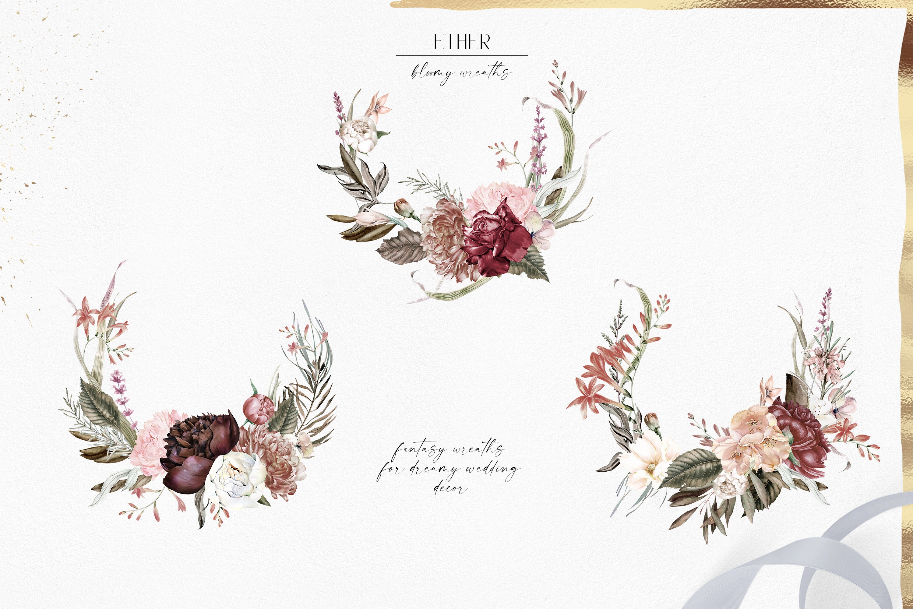 Boho Wreath Clipart, Watercolor Roses Borders Png, Wedding Clipart With ...